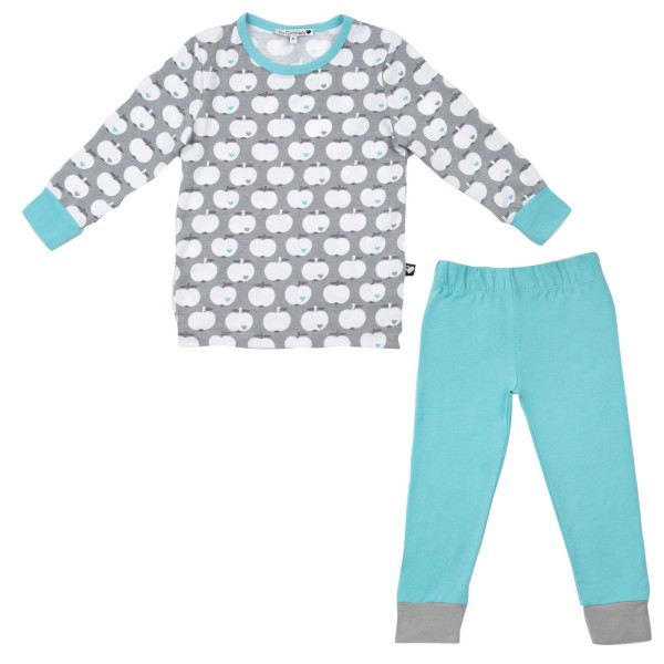 Kinderschlafanzug Apfel / Grau-Mint