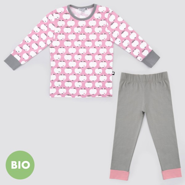 Kinderschlafanzug Apfel / Rosa-Grau