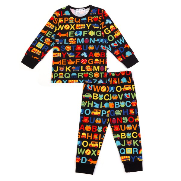 Kinderschlafanzug ABC - schwarz